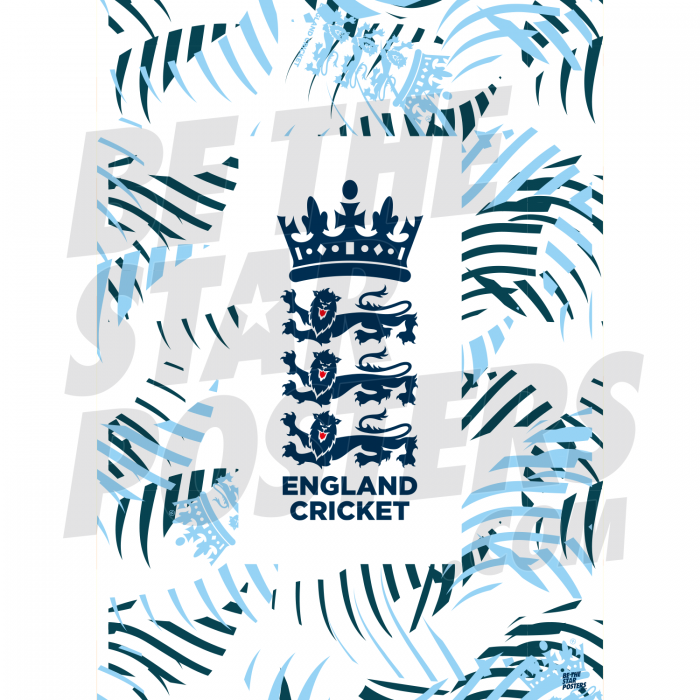 England Cricket Blue Pattern A3 Cricket Poster